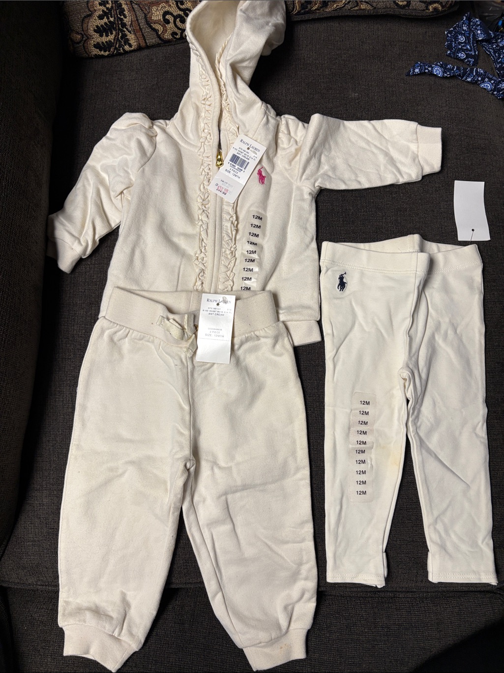 Ralph Lauren Cream Hooded Baby Set With Ruffle